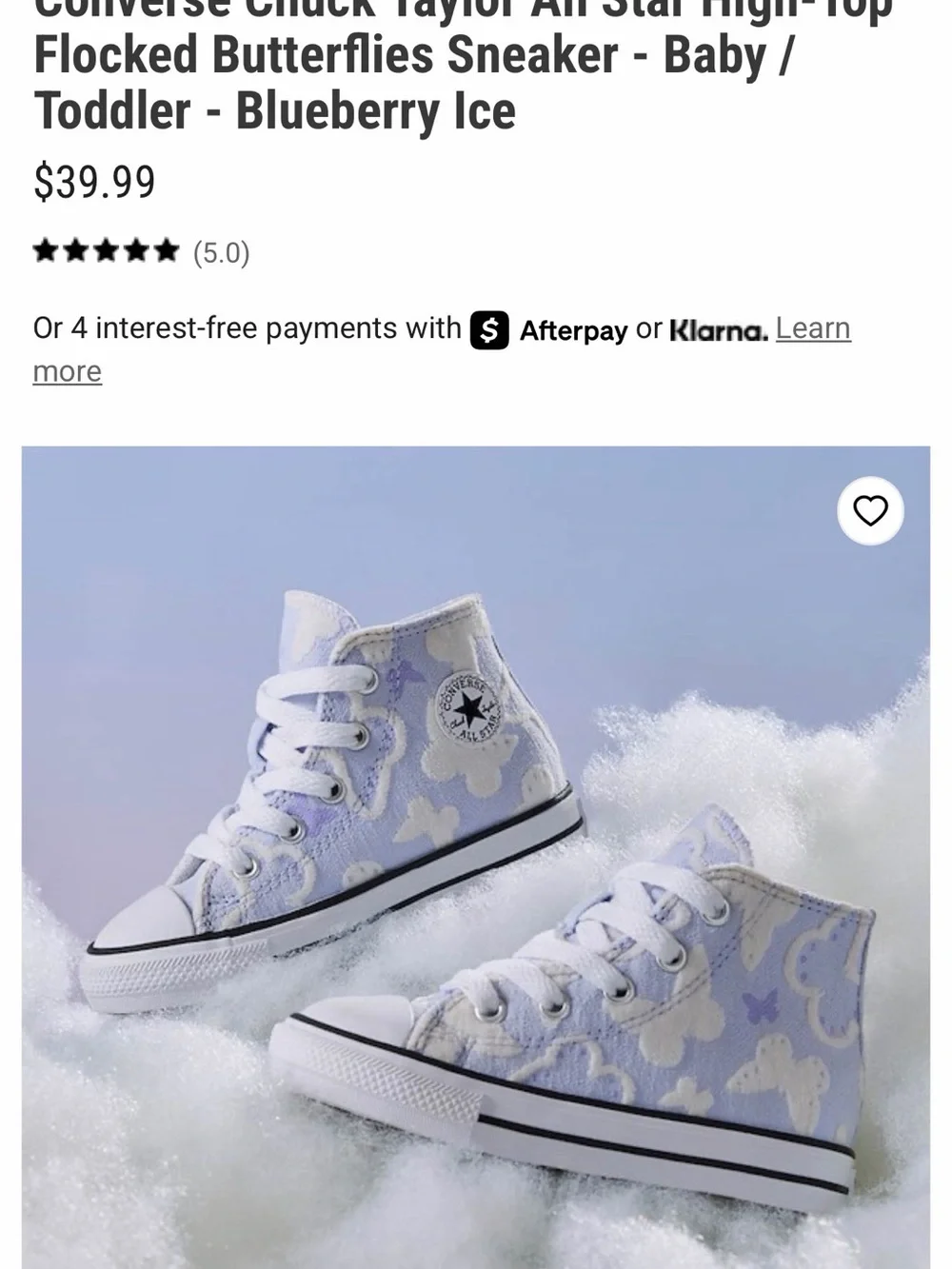 Converse Chuck Taylor All Star High-Top Flocked Butterflies Sneaker Size 7C
